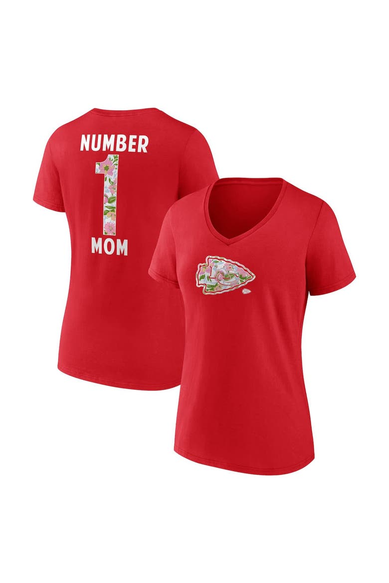 Women's Fanatics  Red Kansas City Chiefs Plus Size Mother's Day Floral V-Neck T-Shirt, Main, color, Red