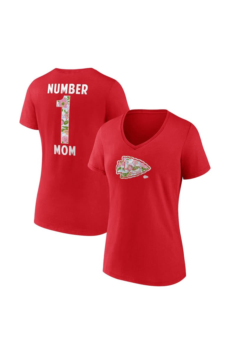 FANATICS Women's Fanatics  Red Kansas City Chiefs Plus Size Mother's Day Floral V-Neck T-Shirt, Main, color, Red