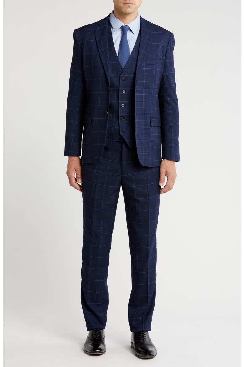 Slim Fit 3-Piece Blue Check Suit, Main, color, MIDNIGHT BLUE