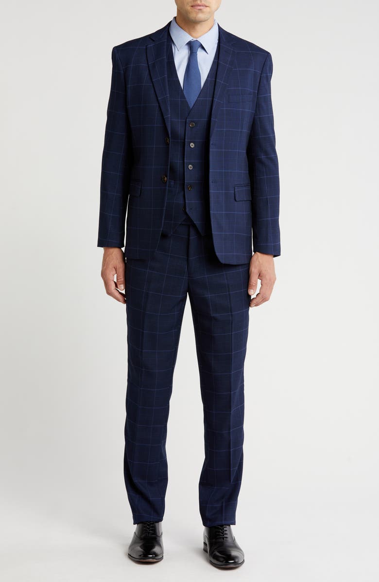 Gino Vitale Slim Fit 3-Piece Blue Check Suit, Main, color, Midnight Blue