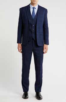 Gino Vitale Slim Fit 3-Piece Blue Check Suit