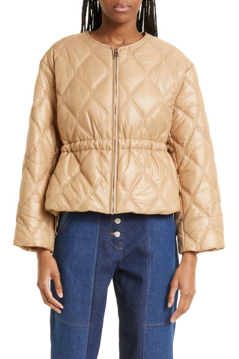 Shiny Quilted Recycled Nylon Jacket, Main, color, TANIN
