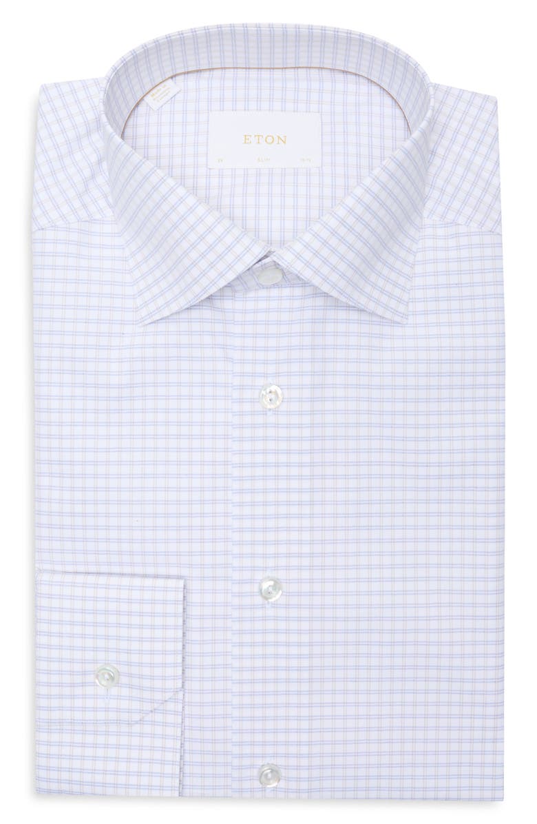 Eton Slim Fit Check Supima<sup>®</sup> Cotton Dress Shirt, Main, color, Light Blue