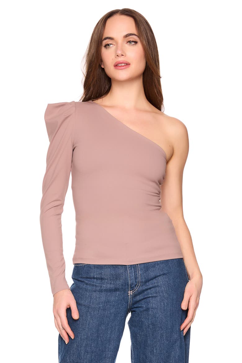 Pleated One-Shoulder Knit Top, Alternate, color, COCO
