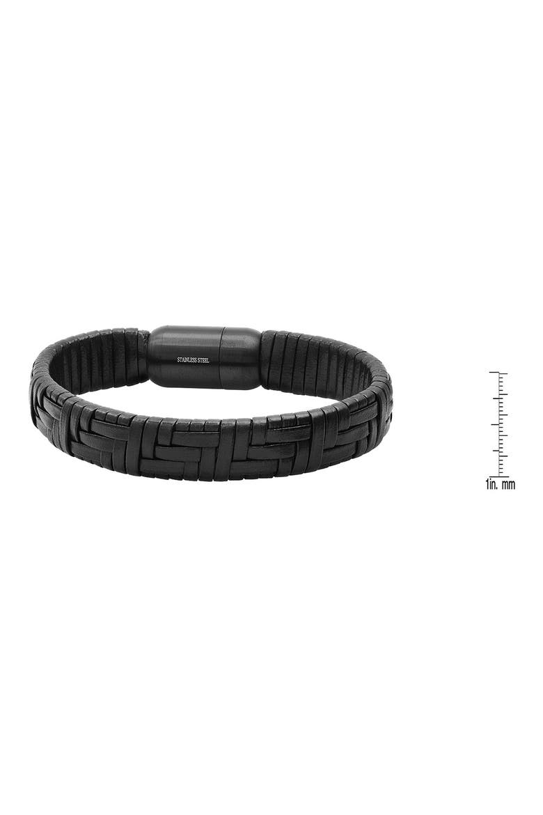 Men's Braided Leather Bracelet, Alternate, color, BLACK