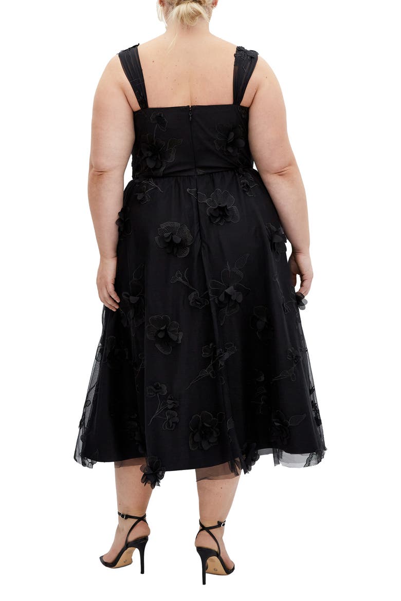 Leilani 3D Floral Appliqué Midi Dress, Alternate, color, BLACK FLORAL