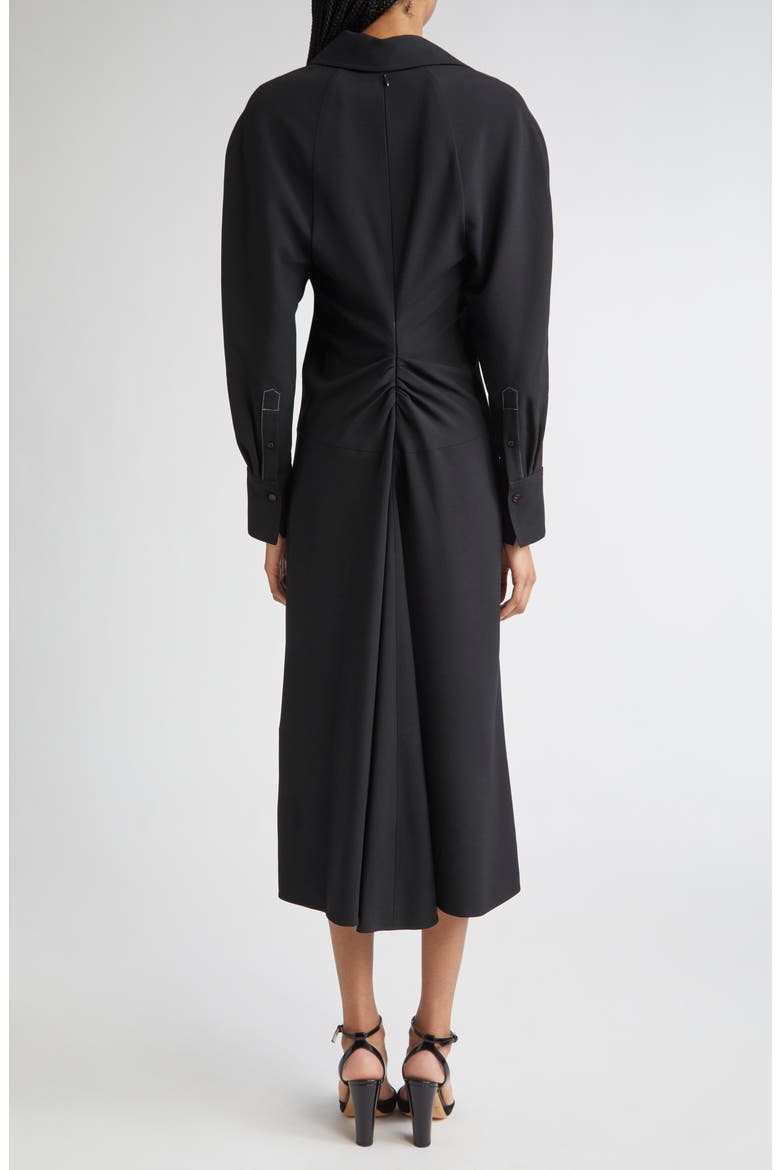 Long Sleeve Polo Midi Dress, Alternate, color, BLACK