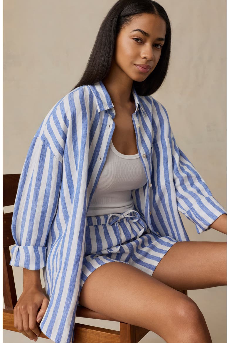 Laguna Linen Button-Up Shirt, Alternate, color, COASTAL CALM STRIPE