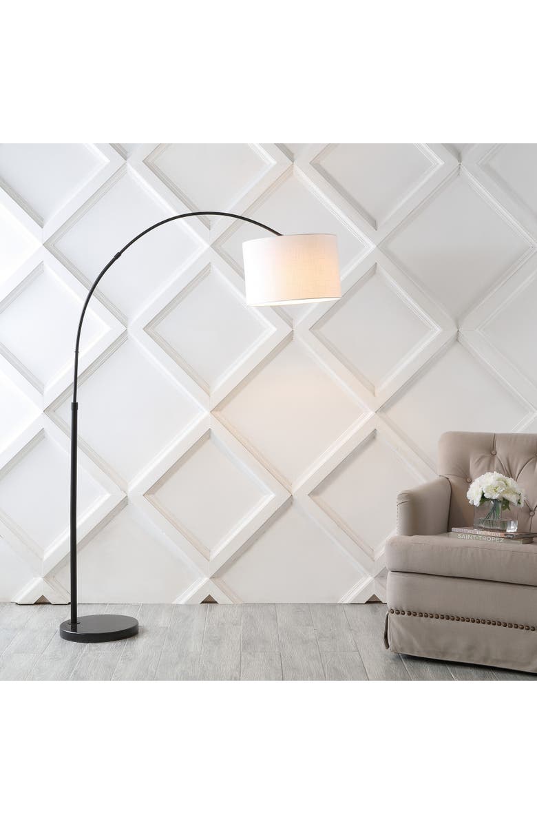 JONATHAN Y Collier 70" Industrial Vintage Head-and-Height-Adjustable Iron LED Arc Floor Lamp with Smart Bulb, Black, Alternate, color, 