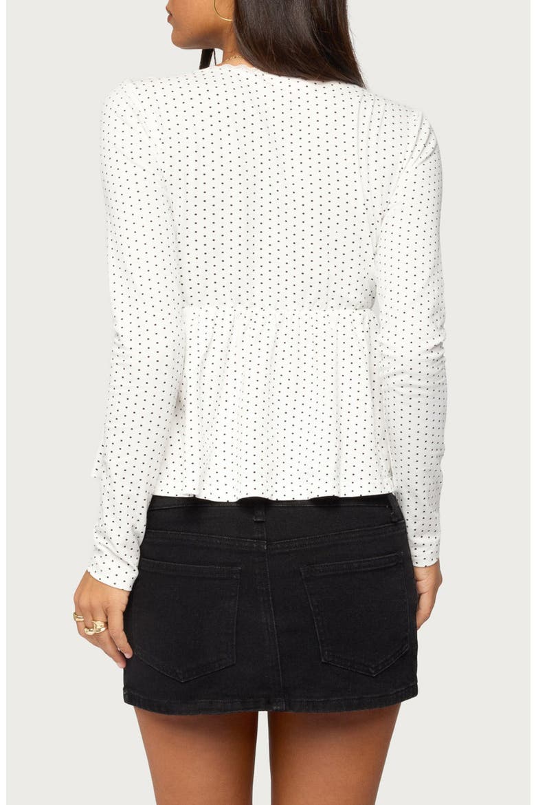 Kenzie Polka Dot Long Sleeve Stretch Cotton Babydoll Top, Alternate, color, WHITE-AND-BLACK