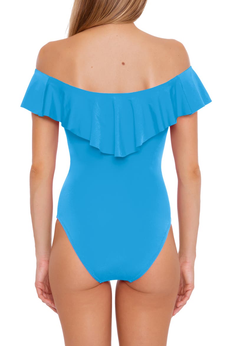 Monaco Off the Shoulder Ruffle One-Piece Swimsuit, Alternate, color, ADRIATIC BLUE