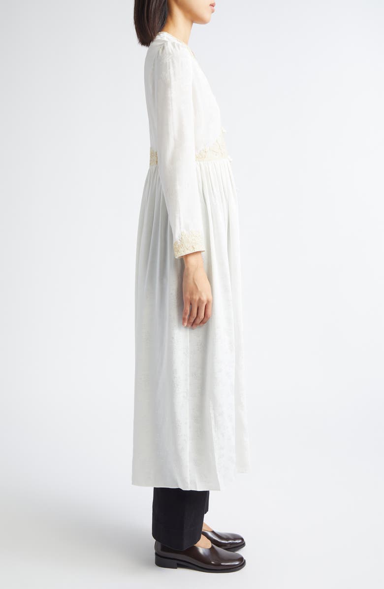 Bode Trousseau Long Sleeve Lace Silk Maxi Dress, Alternate, color, Cream