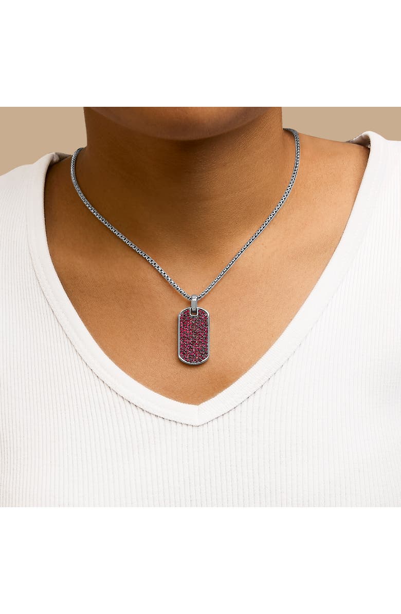 Haus of Brilliance Men's .925 Sterling Silver Created Red Ruby Dog Tag Pendant Necklace - 22" Inches, Alternate, color, White