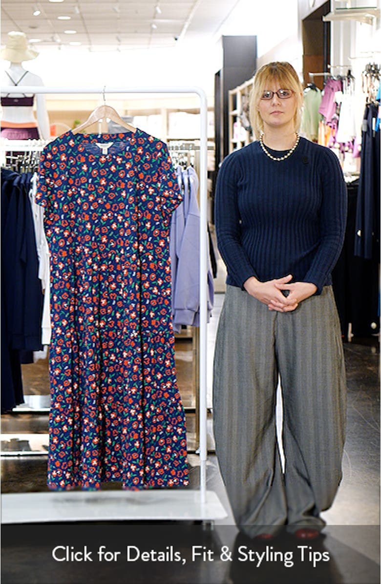 Line Strokes Floral Organic Cotton Midi Dress, sales video thumbnail