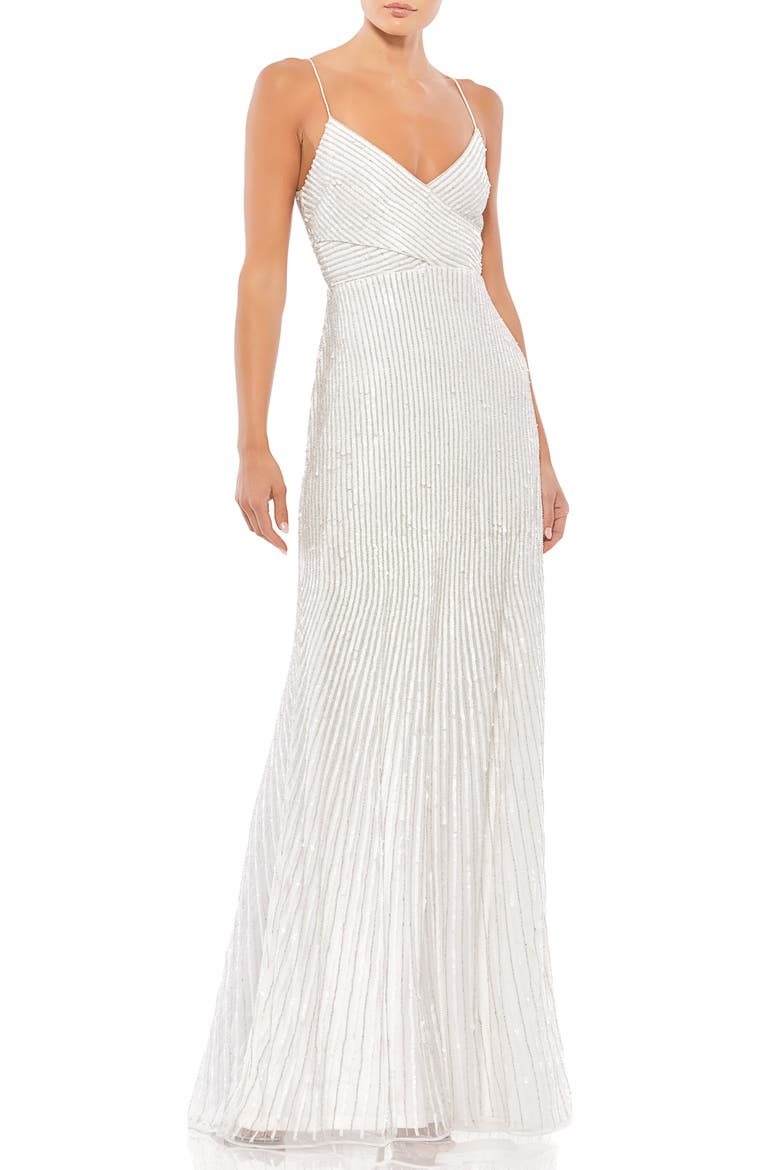 Sequin Stripe Tulle Trumpet Gown, Main, color, PEARL