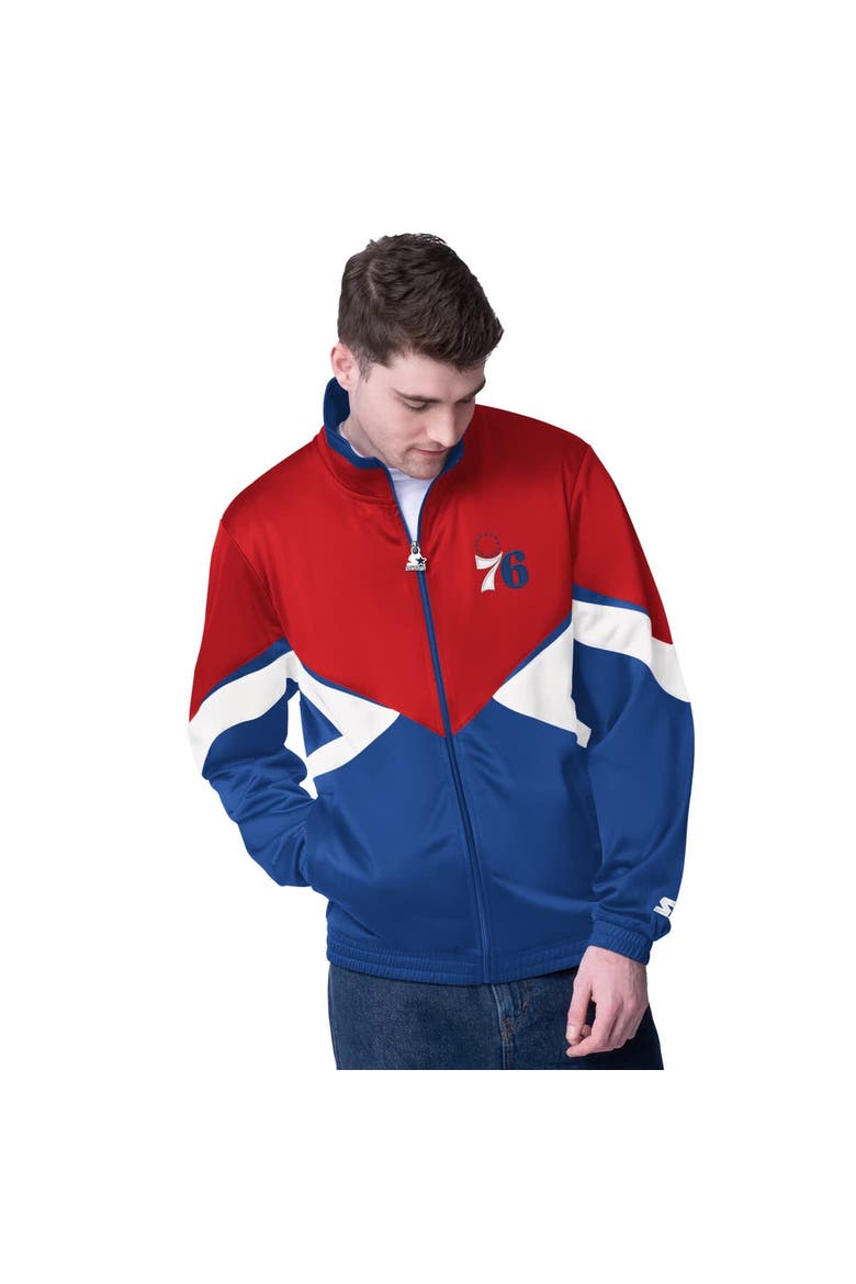 Men's Starter Red/Royal Philadelphia 76ers Rush Applique Full-Zip Track Jacket, Alternate, color, Red
