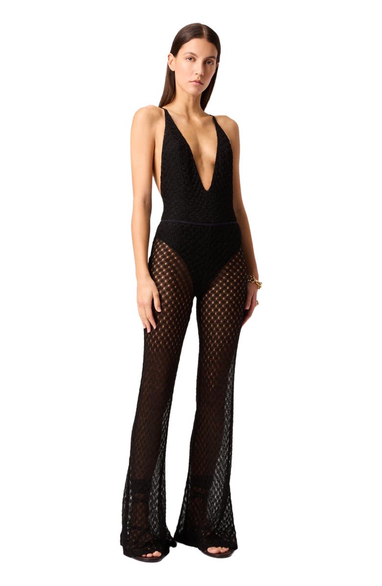 Missoni Flared Trousers In Lamé Viscose With Raschel Workmanship, Alternate, color, Black