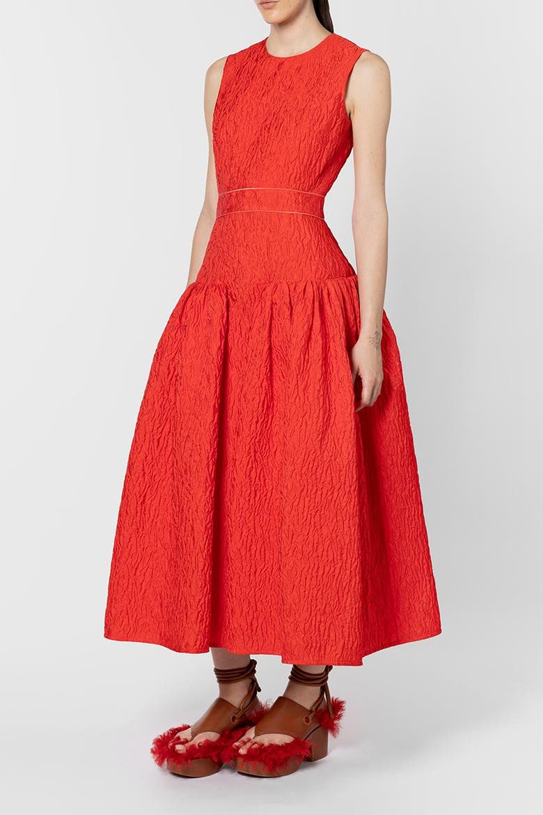 Aya Cloque Midi Dress, Alternate, color, Rouge
