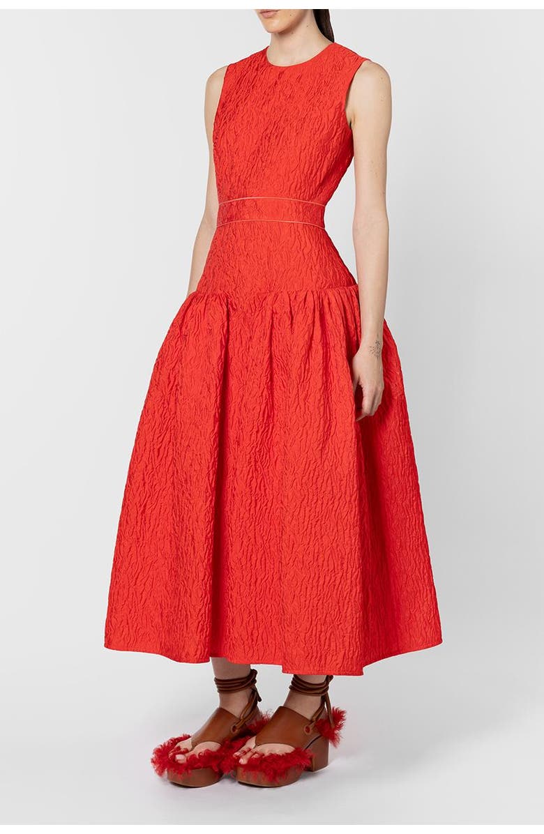 Roksanda Aya Cloque Midi Dress, Alternate, color, Rouge