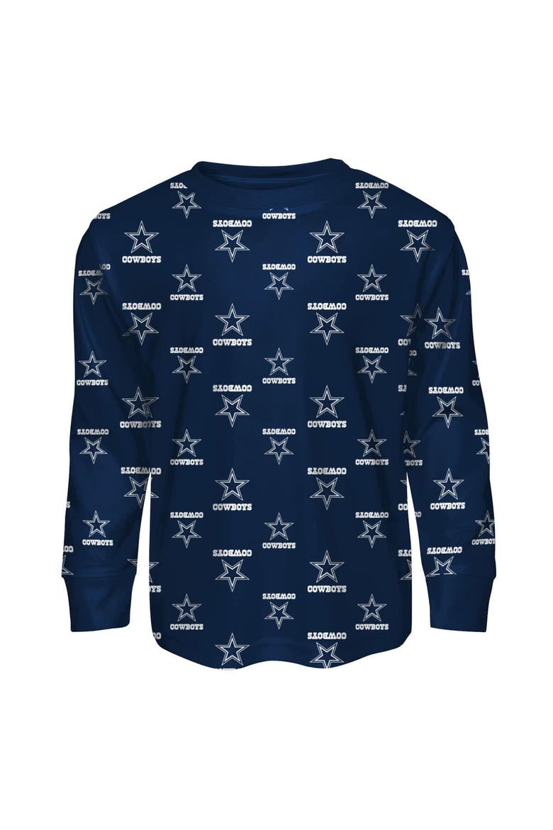 Toddler Outerstuff Navy Dallas Cowboys All-Over-Print Long Sleeve T-Shirt and Pants Sleep Set, Alternate, color, Navy