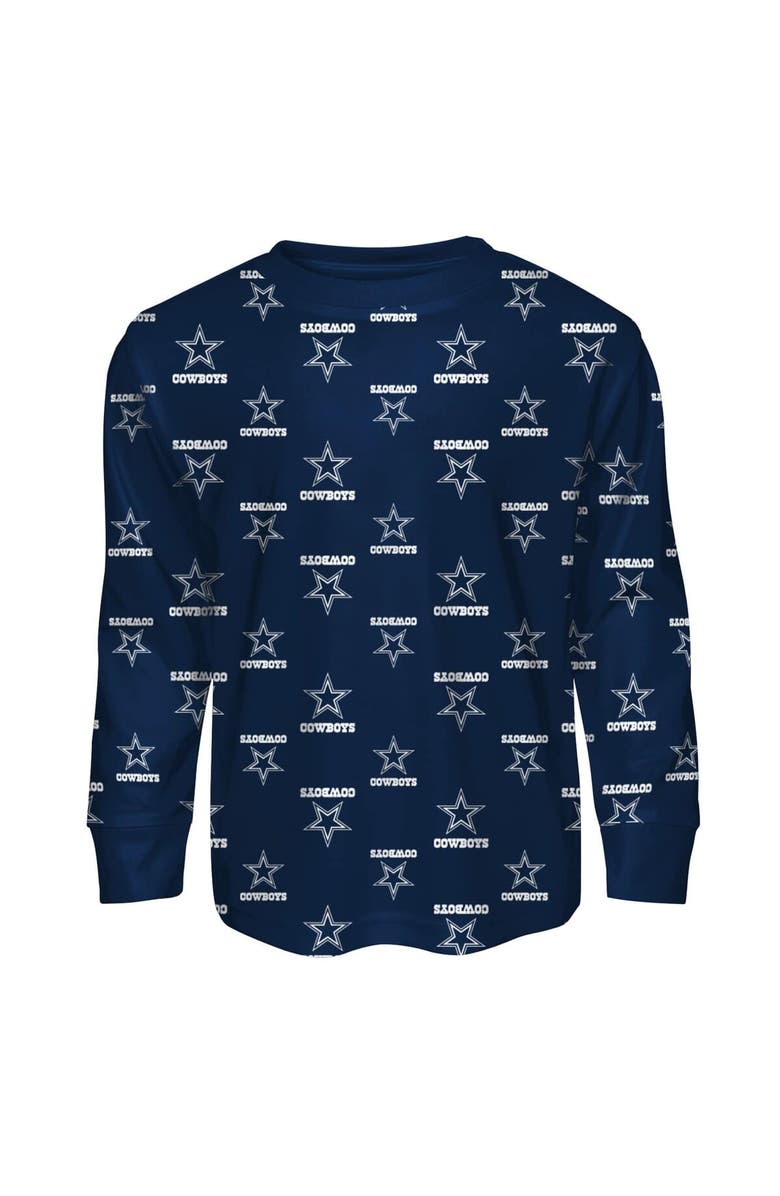 Outerstuff Toddler Outerstuff Navy Dallas Cowboys All-Over-Print Long Sleeve T-Shirt and Pants Sleep Set, Alternate, color, Navy