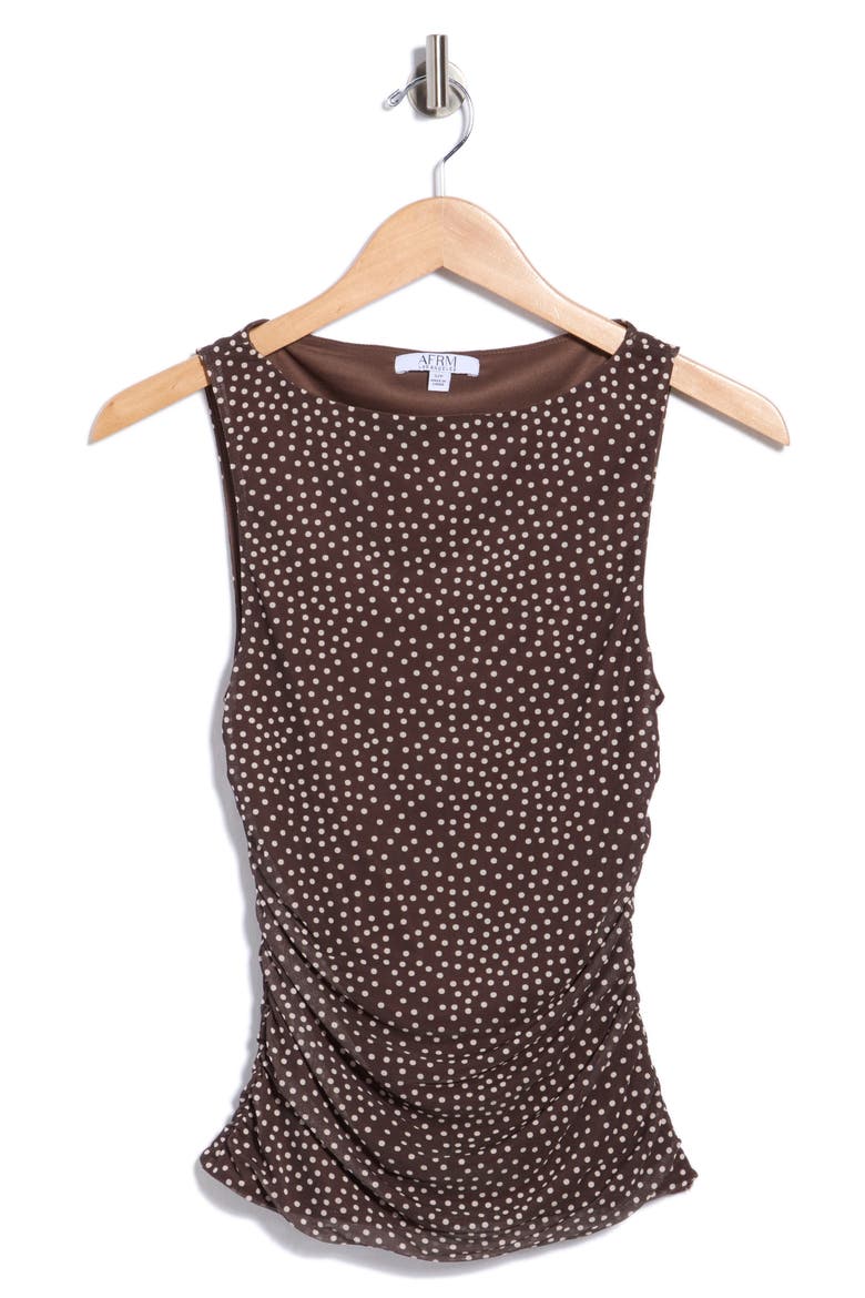 Zola Boat Neck Sleeveless Mesh Top, Alternate, color, COCOA DITSY DOTS