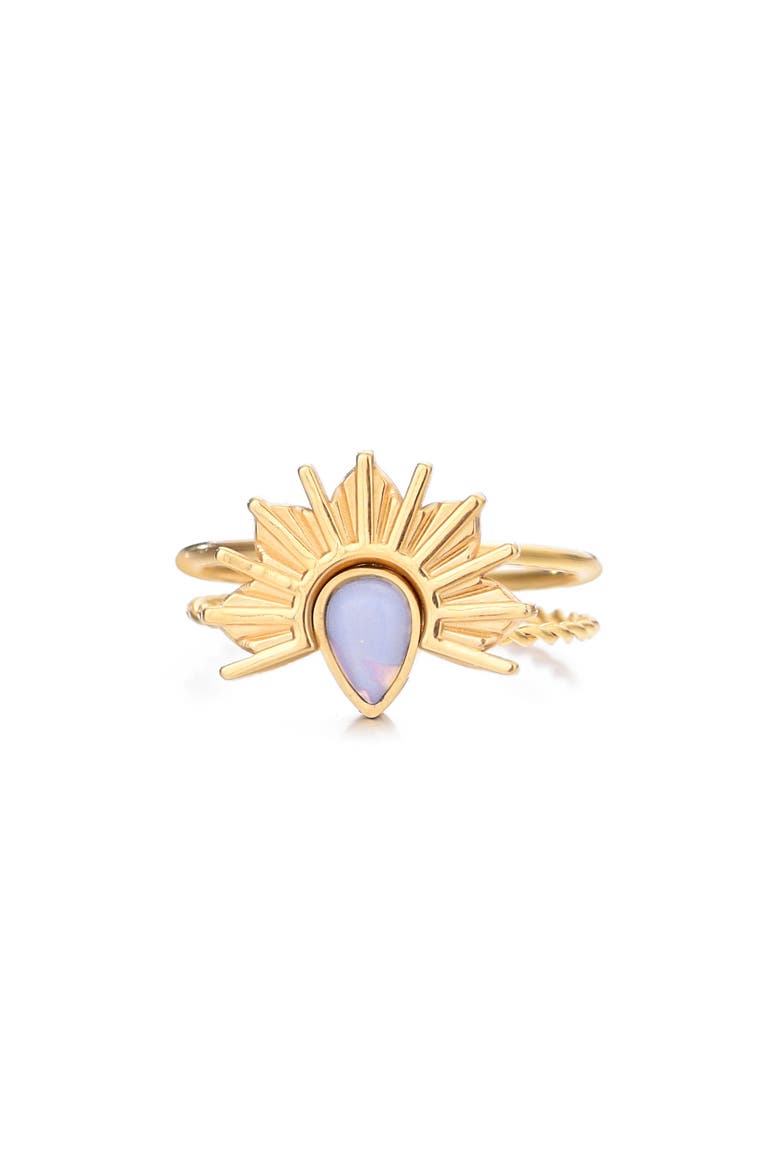 Set of 2 18K Gold Plated Synthetic Opal & Sunrise Rings, Main, color, GOLD