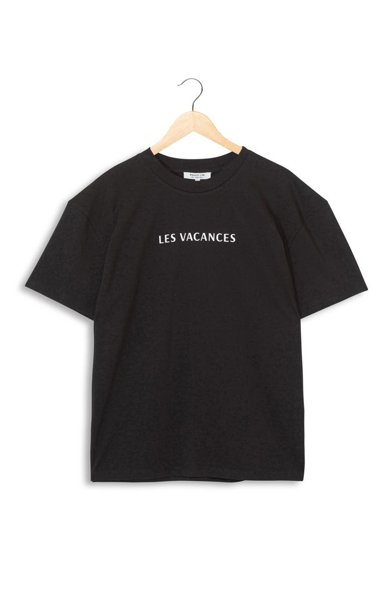 Printed Swim Cover Up Tshirt Oversize, Main, color, Black