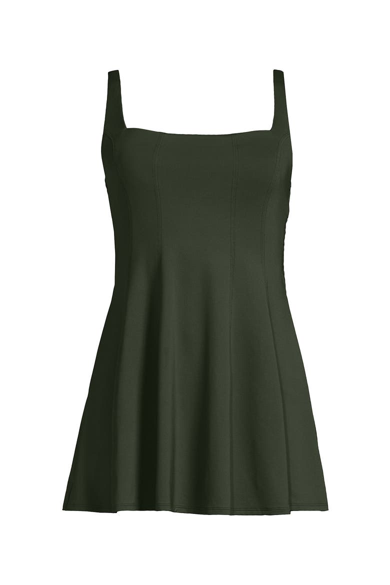 Square Neck Corset Seamed Swim Dress, Alternate, color, Rich Olive Green