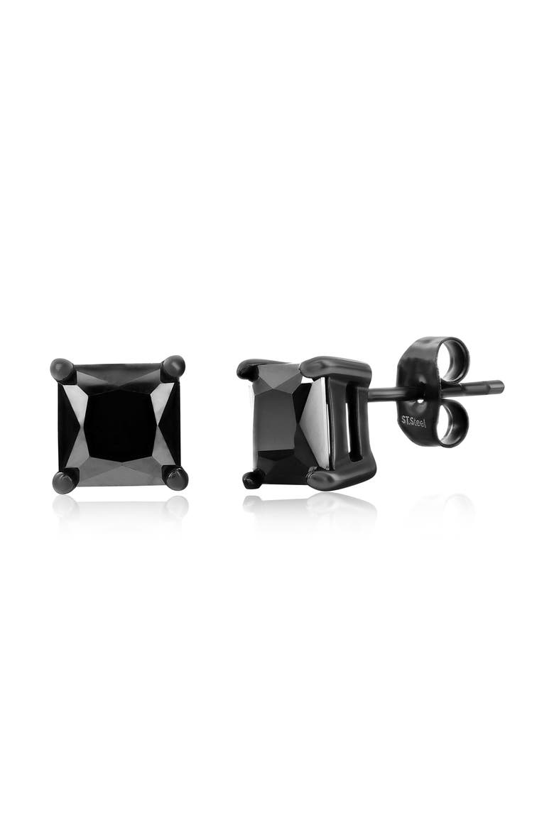 8mm Square Cubic Zirconia Stud Earrings, Main, color, BLACK