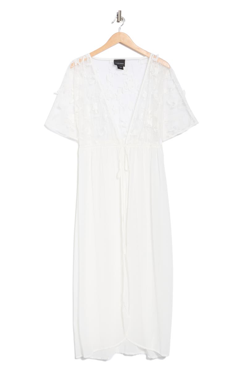 Forgotten Grace Embroidered Tie Front Duster, Alternate, color, White