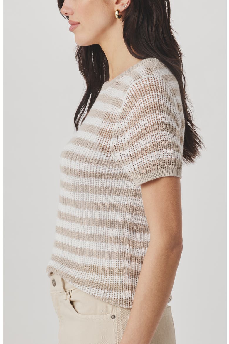 Yasmine Striped Short Sleeve Sweater, Alternate, color, FAWN BEIGE/ WHITE