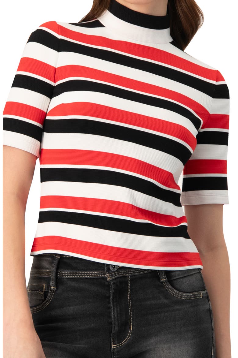 Striped Mock-Neck Knit Top, Alternate, color, Black-Red