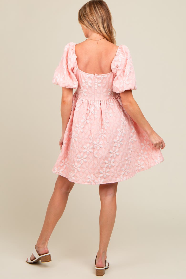 Floral Embossed Puff Sleeve Dress, Alternate, color, Light Pink
