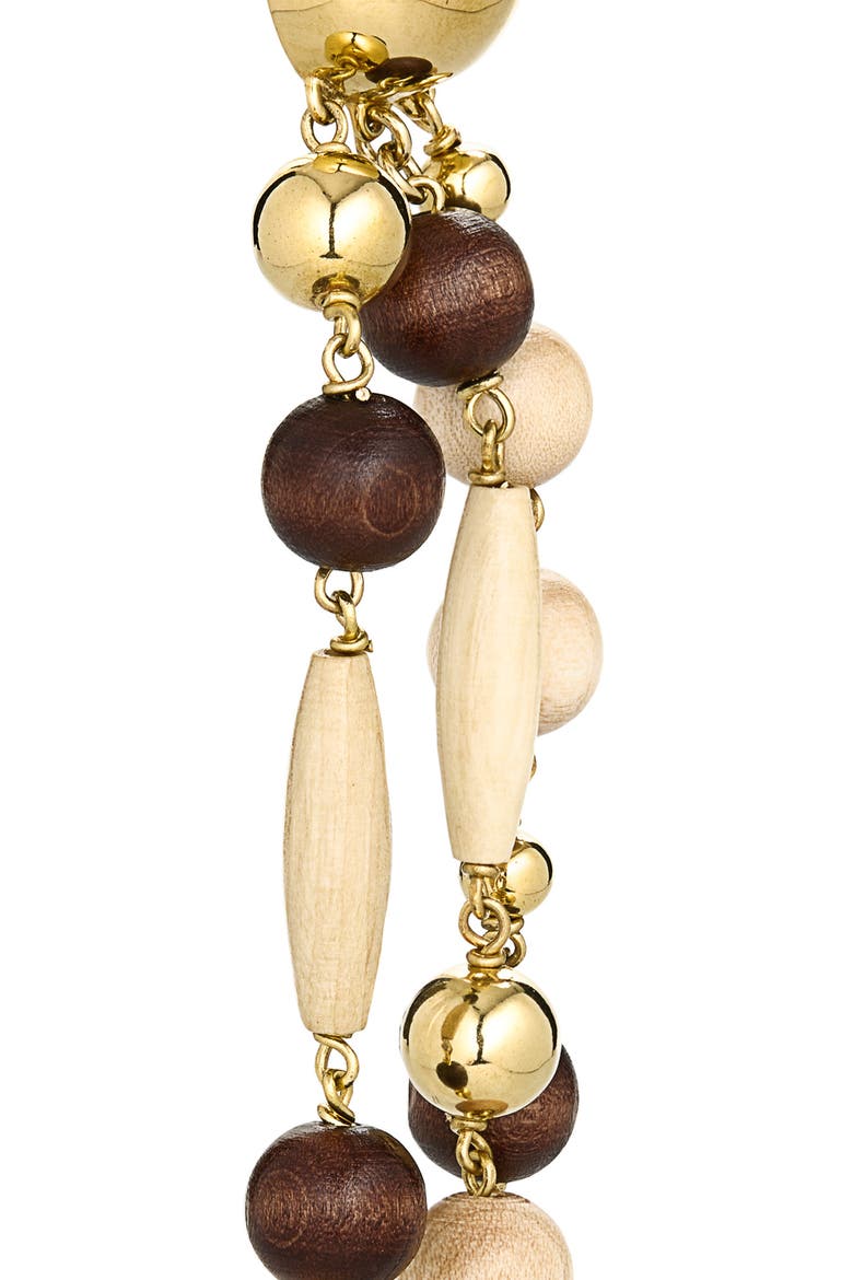 Wooden Beaded Drop Earrings, Alternate, color, GOLD