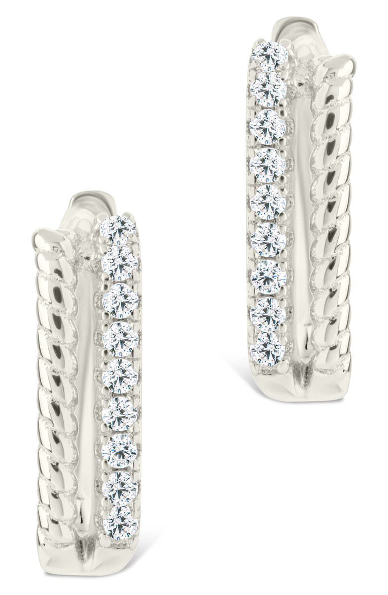 Sterling Forever Cori Cubic Zirconia Rectangular Huggie Hoop Earrings, Alternate, color, Silver