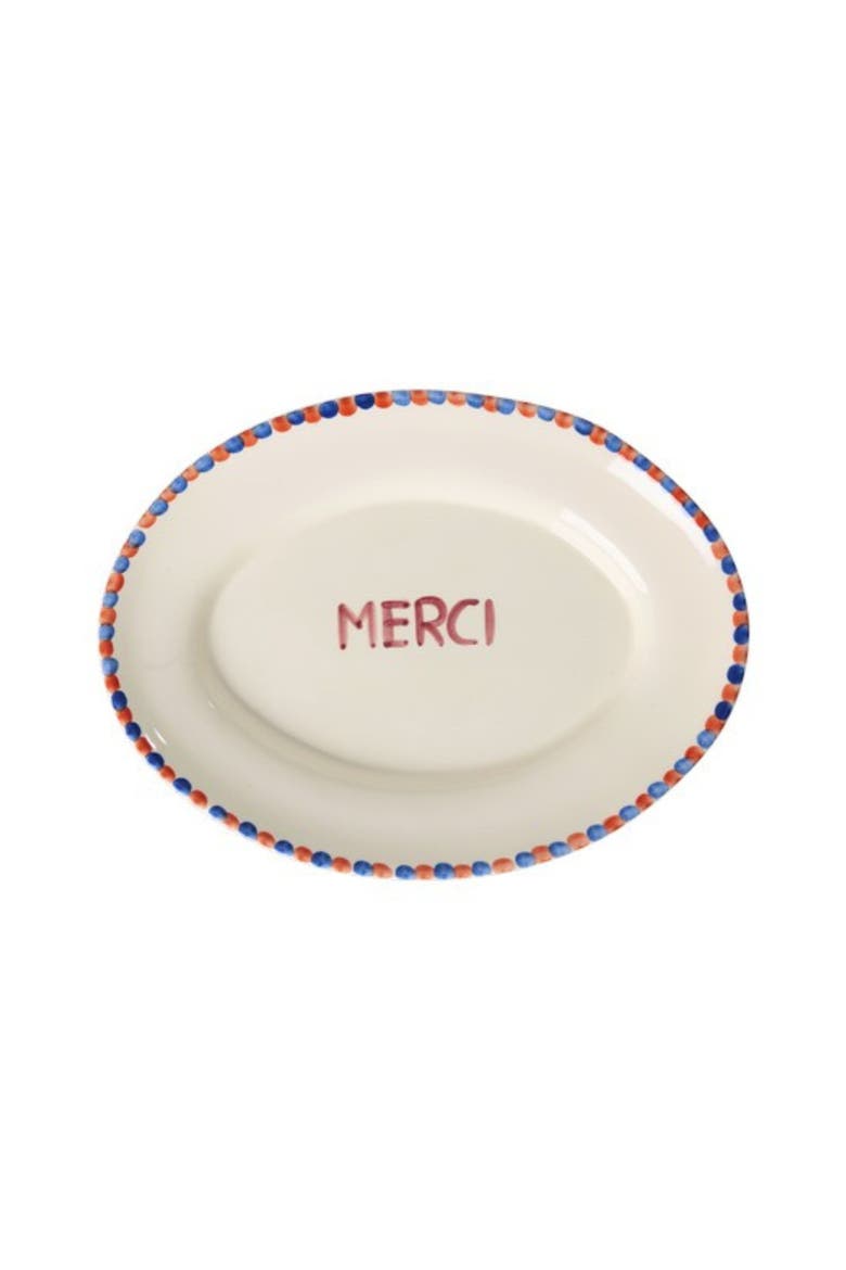 Ceramic Serving Platter Hand Painted Merci, Main, color, Beige
