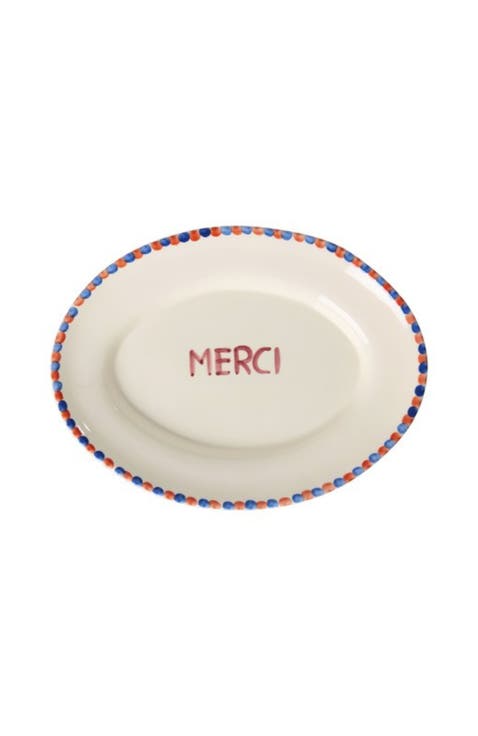 Ceramic Serving Platter Hand Painted Merci