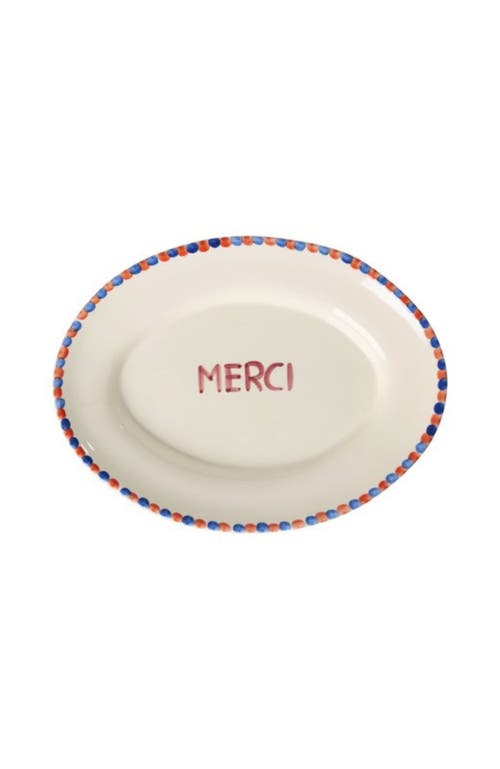 Rice By Rice Ceramic Serving Platter Hand Painted Merci In Neutral