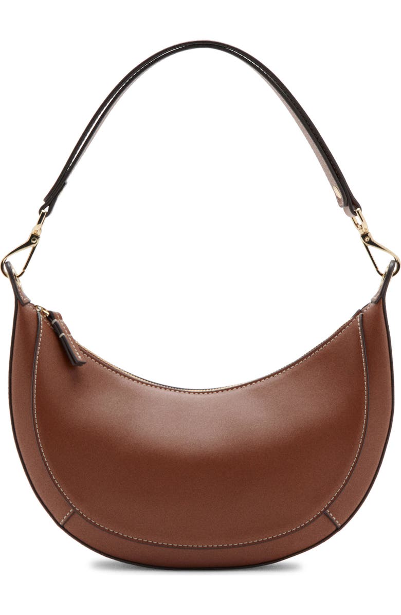MANGO Oval Faux Leather Shoulder Bag, Main, color, Leather