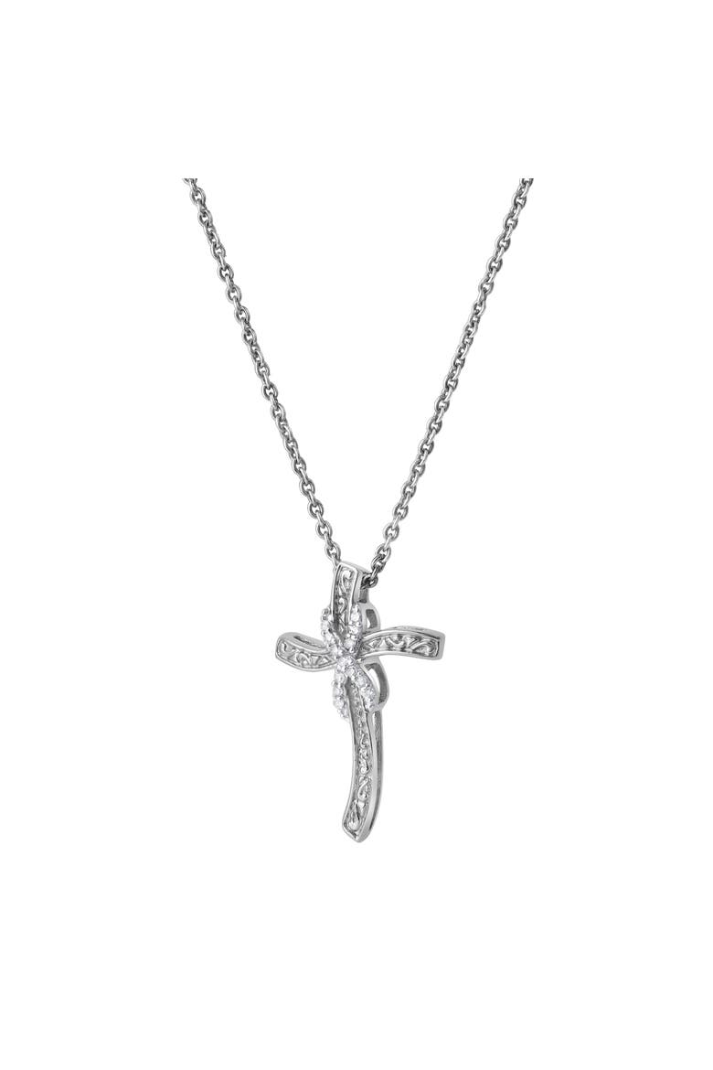 Benedicta 10K Gold Diamond Cross Pendant - 0.05 CT, Alternate, color, 10K White Gold