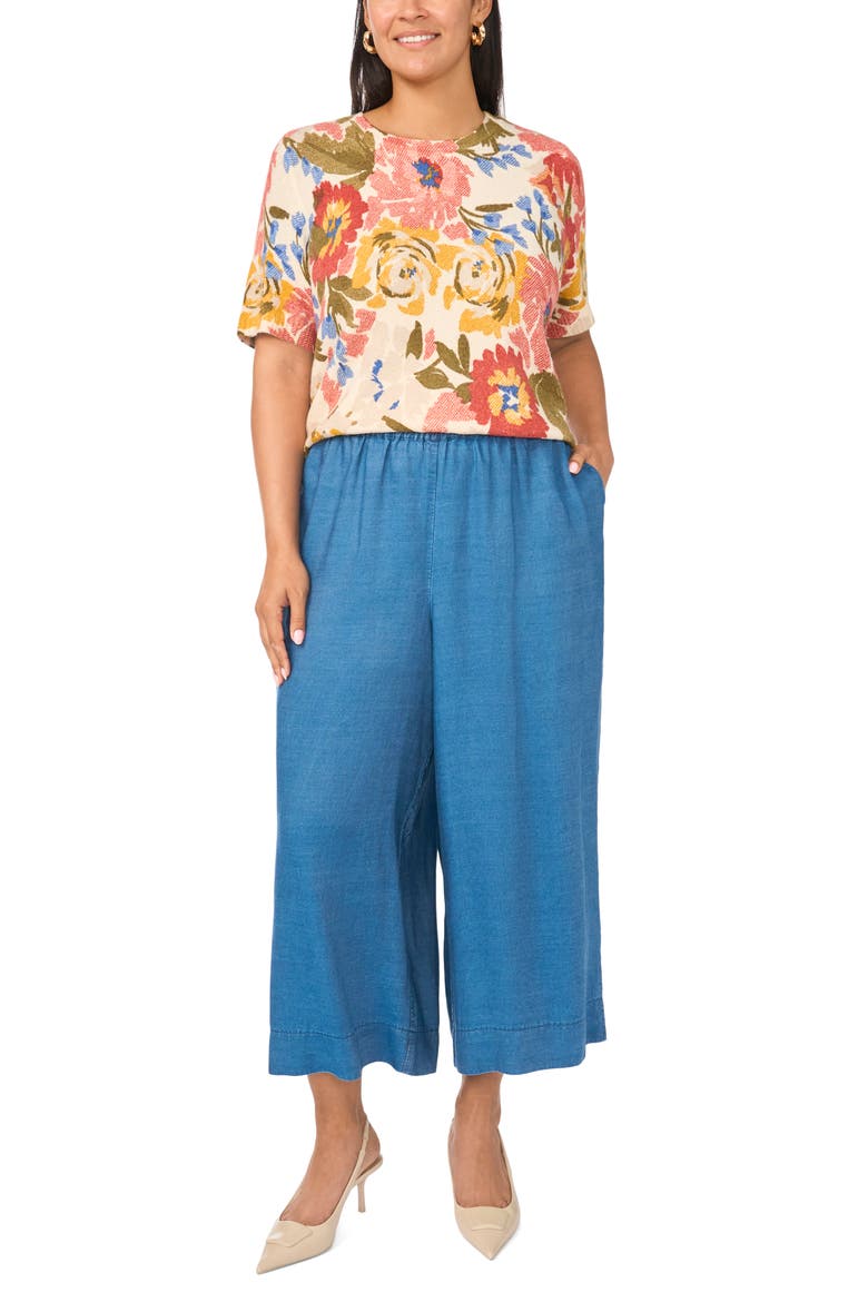 Floral Short Sleeve Sweater, Alternate, color, BIRCH