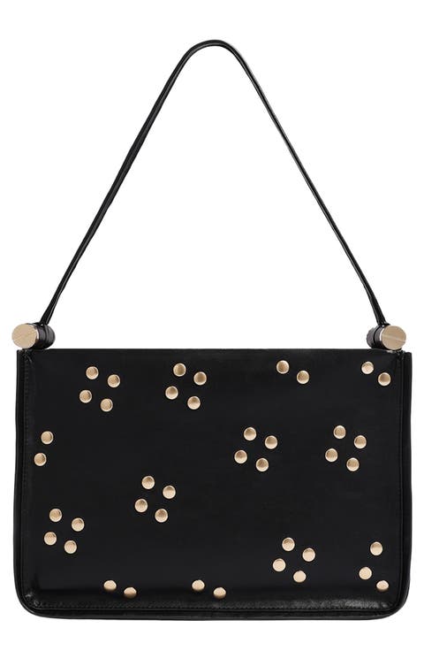 Floral Stud Large Top Handle Leather Bag
