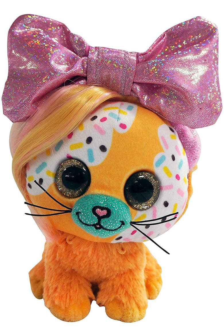 6 Inch Plush Butterscotch Bow Pet Cat, Main, color, Multicolored