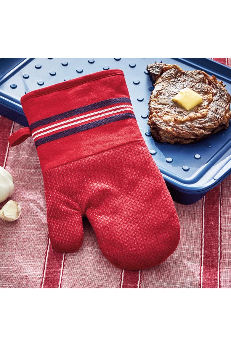 Summer Stripe Silicone Oven Mitt Red Multi Polyester Summer, Alternate, color, Red