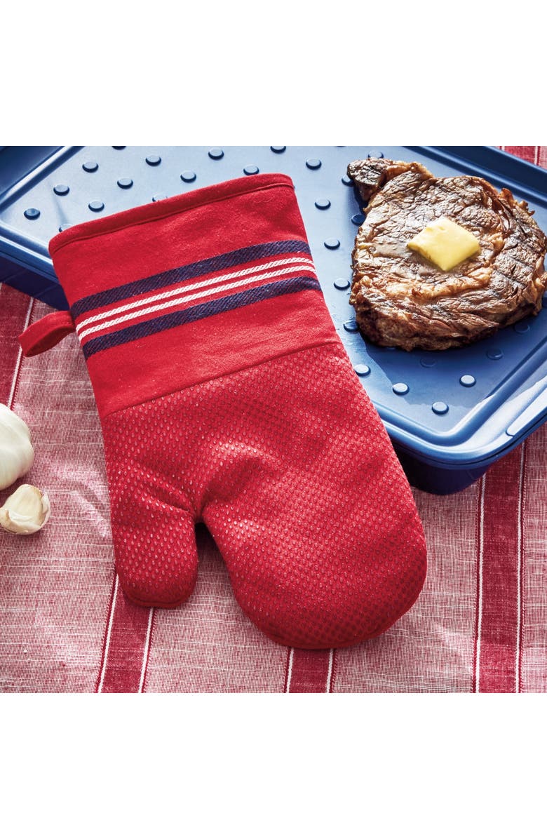 tag Summer Stripe Silicone Oven Mitt Red Multi Polyester Summer, Alternate, color, Red