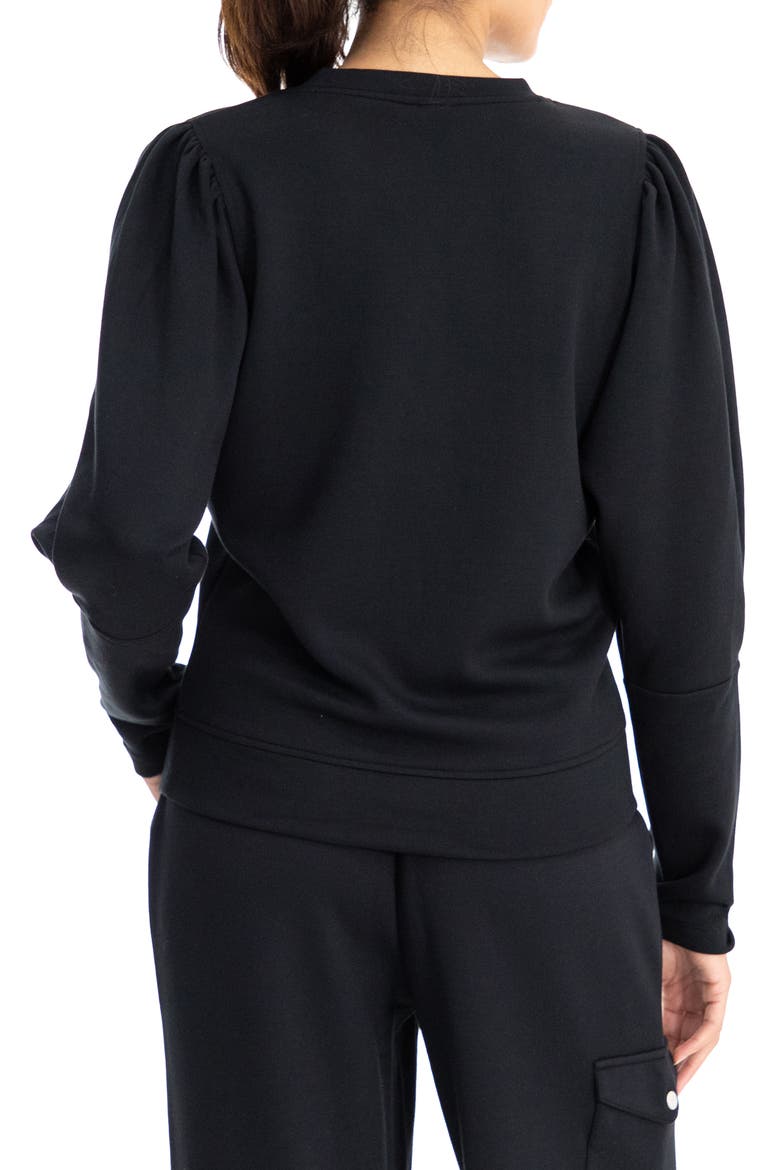 Scuba Pique Pleated Puff Sleeve Sweatshirt, Alternate, color, BLACK BEAUTY