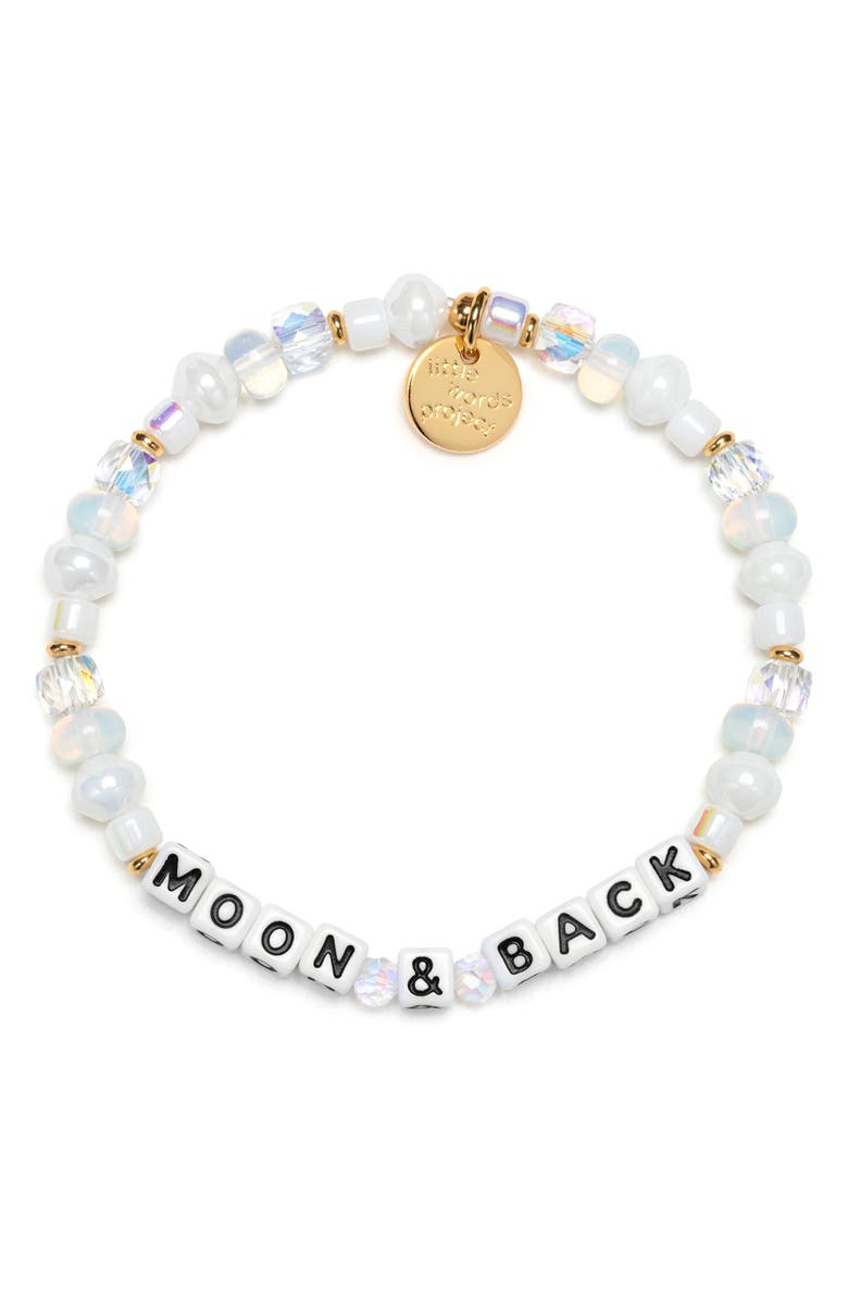 Little Words Project Moon & Back Beaded Stretch Bracelet, Main, color, White
