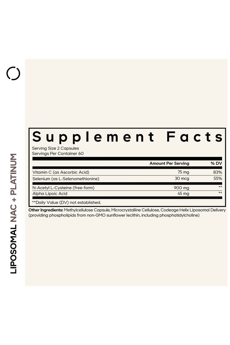 Liposomal NAC+ Platinum, N-Acetyl L-Cysteine, Vitamin C, Alpha Lipoic Acid, Selenium, Alternate, color, White