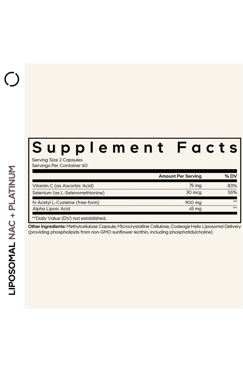 Codeage Liposomal NAC+ Platinum, N-Acetyl L-Cysteine, Vitamin C, Alpha Lipoic Acid, Selenium, Alternate, color, White